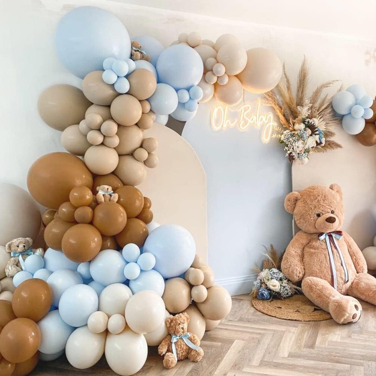 Brown & Blue Balloon Garland – Double Stuffed Nude, Tan & Light Blue Balloons for Birthday, Baby Shower & Gender Reveal